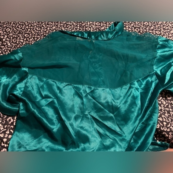 Vintage 90s y2k Victorias Secret Medium Silk green button down short sleeve top - Picture 3 of 4